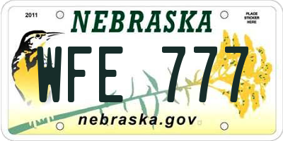 NE license plate WFE777