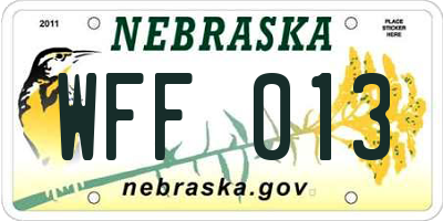 NE license plate WFF013