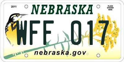 NE license plate WFF017