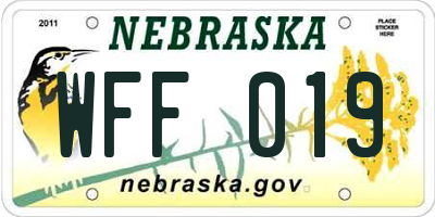 NE license plate WFF019