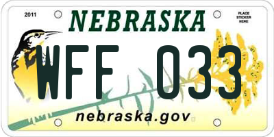 NE license plate WFF033