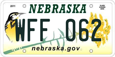 NE license plate WFF062