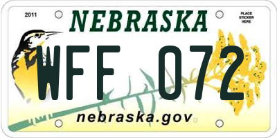 NE license plate WFF072
