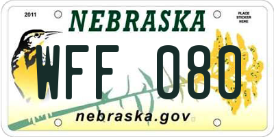 NE license plate WFF080
