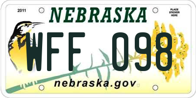 NE license plate WFF098
