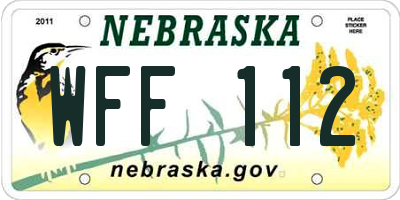 NE license plate WFF112