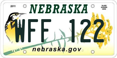 NE license plate WFF122