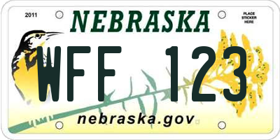 NE license plate WFF123