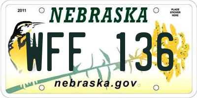 NE license plate WFF136