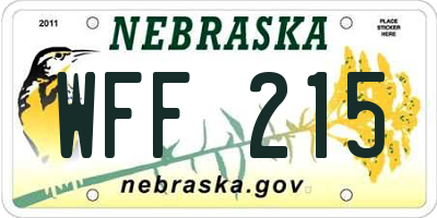 NE license plate WFF215