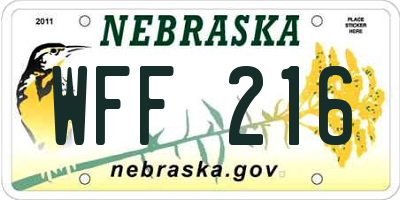 NE license plate WFF216