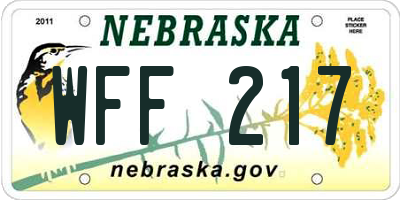 NE license plate WFF217