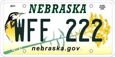 NE license plate WFF222
