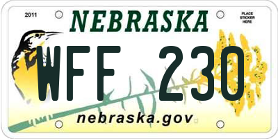NE license plate WFF230