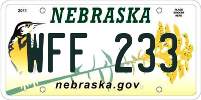 NE license plate WFF233