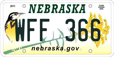 NE license plate WFF366
