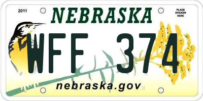 NE license plate WFF374