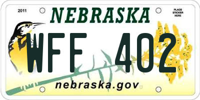 NE license plate WFF402