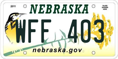NE license plate WFF403