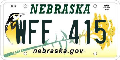 NE license plate WFF415