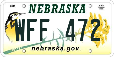 NE license plate WFF472