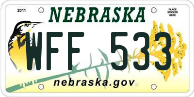 NE license plate WFF533