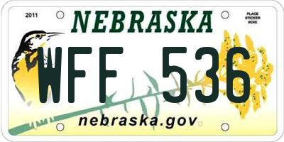 NE license plate WFF536