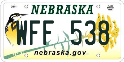 NE license plate WFF538