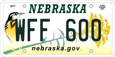 NE license plate WFF600