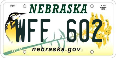 NE license plate WFF602