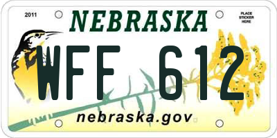 NE license plate WFF612