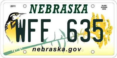 NE license plate WFF635