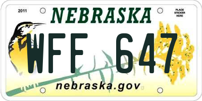 NE license plate WFF647