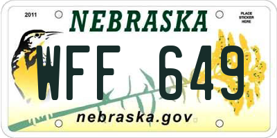 NE license plate WFF649