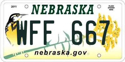 NE license plate WFF667