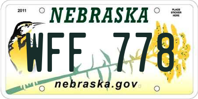 NE license plate WFF778