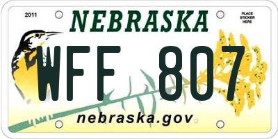NE license plate WFF807