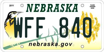 NE license plate WFF840