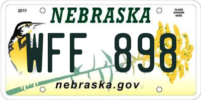 NE license plate WFF898