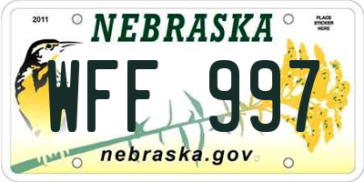 NE license plate WFF997