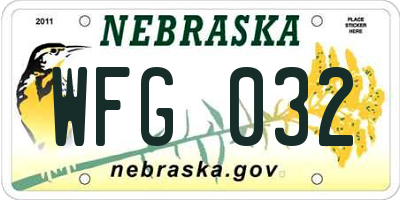 NE license plate WFG032