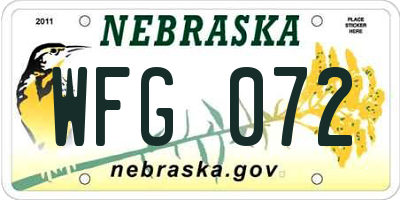NE license plate WFG072