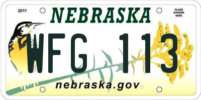 NE license plate WFG113