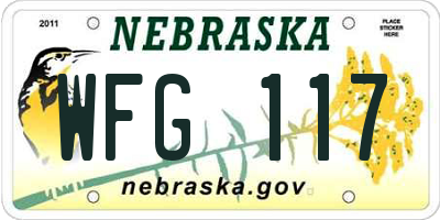 NE license plate WFG117