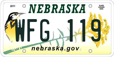 NE license plate WFG119