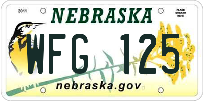 NE license plate WFG125