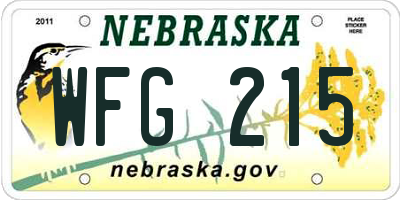 NE license plate WFG215