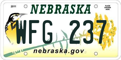 NE license plate WFG237