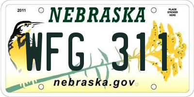 NE license plate WFG311
