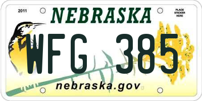 NE license plate WFG385